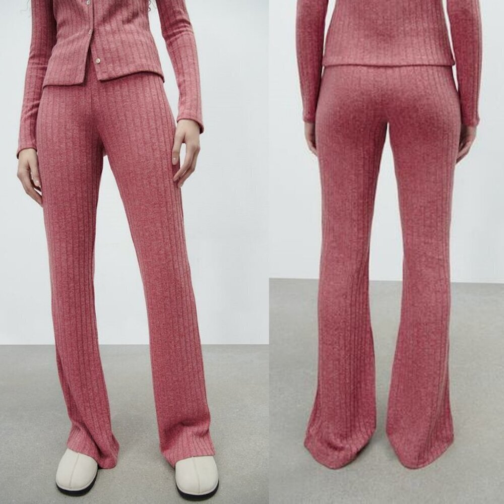 NWT New Zara Ribbed Knit Flare Pants Size S